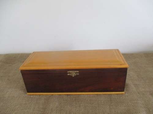 Beautiful And Durable Imbuia And Yellow Wood Box With Brass Hinges And Lock