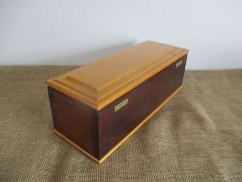 Beautiful And Durable Imbuia And Yellow Wood Box With Brass Hinges And Lock