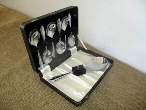 Vintage Chrome On Nickel Silver 84 Dessert Set In Original Box  Sheffield, England