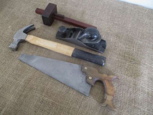 A Nice Collection Of Vintage Carpenter's Tools : Stanley 110 Block Plane-  Saw-  Claw Hammer- Scribe