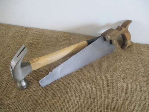 A Nice Collection Of Vintage Carpenter's Tools : Stanley 110 Block Plane-  Saw-  Claw Hammer- Scribe