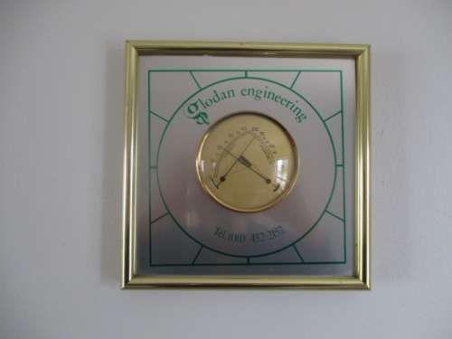 A Lovely Vintage Framed Brass Thermo. C & Hygro.Rel % Meters