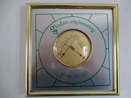 A Lovely Vintage Framed Brass Thermo. C & Hygro.Rel % Meters