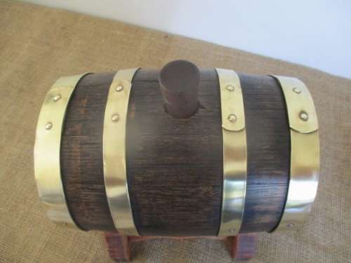 Smaller Size Of The Real McCoy.......Cute Vintage Oak Wine Barrel With Brass Tap And Brass Straps