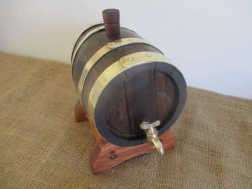 Smaller Size Of The Real McCoy.......Cute Vintage Oak Wine Barrel With Brass Tap And Brass Straps