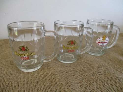 Three Highly Collectable Vintage Kronenbrau 1308 Beer Mugs     Louis Luyt Breweries    1970