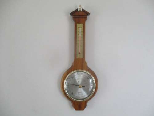 Beautiful Vintage Shortlands Brass & Wood Wall Weather Barometer With Thermometer