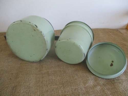 Lovely Vintage Old Fashioned Enamel Double Boiler In Rare Green Colour