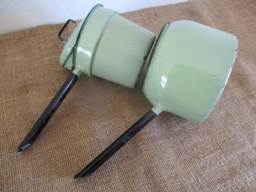Lovely Vintage Old Fashioned Enamel Double Boiler In Rare Green Colour