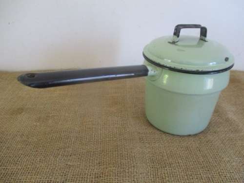 Lovely Vintage Old Fashioned Enamel Double Boiler In Rare Green Colour