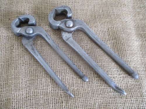 Two Beautiful Antique Footprint Solid Steel Blacksmith Tongs