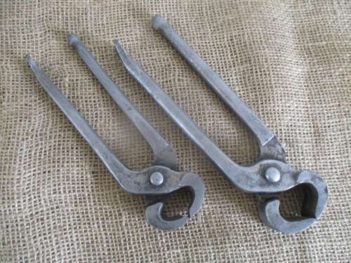 Two Beautiful Antique Footprint Solid Steel Blacksmith Tongs