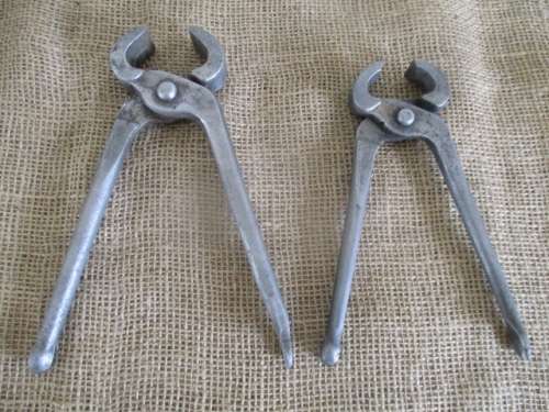 Two Beautiful Antique Footprint Solid Steel Blacksmith Tongs