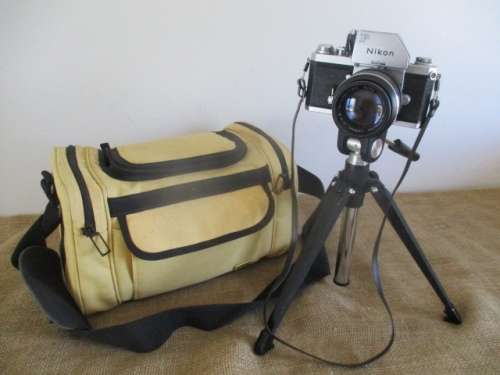 Bid for RetrOman only - Beautiful Vintage Nikon F Chrome SLR Film Camera With Vivitar Telephoto