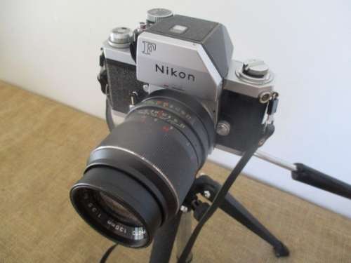 Bid for RetrOman only - Beautiful Vintage Nikon F Chrome SLR Film Camera With Vivitar Telephoto