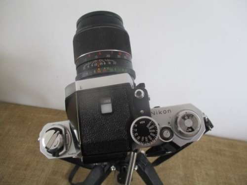 Bid for RetrOman only - Beautiful Vintage Nikon F Chrome SLR Film Camera With Vivitar Telephoto
