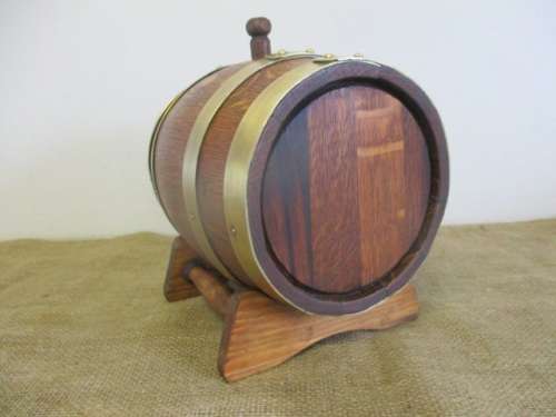 Smaller Size Of The Real McCoy.......Cute Vintage Oak Wine Barrel With Brass Tap And Brass Straps