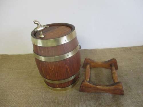 Smaller Size Of The Real McCoy.......Cute Vintage Oak Wine Barrel With Brass Tap And Brass Straps