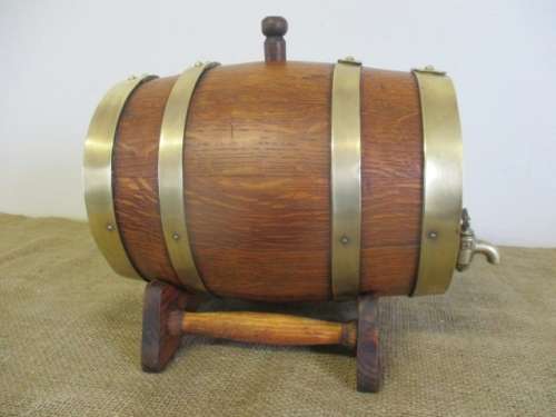 Smaller Size Of The Real McCoy.......Cute Vintage Oak Wine Barrel With Brass Tap And Brass Straps