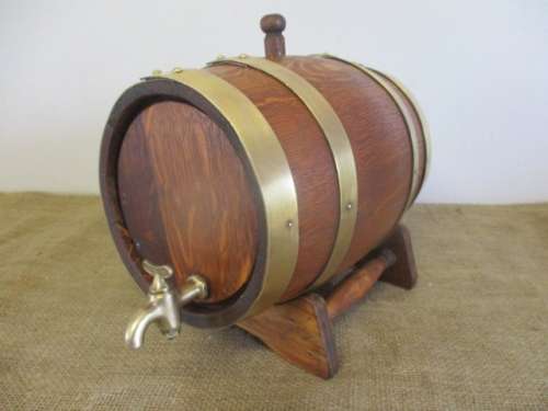 Smaller Size Of The Real McCoy.......Cute Vintage Oak Wine Barrel With Brass Tap And Brass Straps