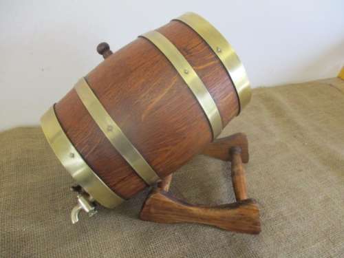 Smaller Size Of The Real McCoy.......Cute Vintage Oak Wine Barrel With Brass Tap And Brass Straps