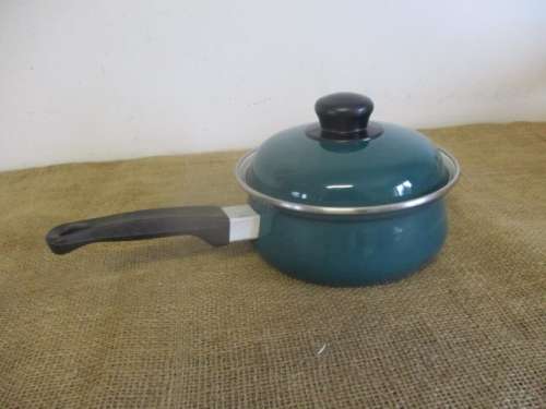 Beautiful Vintage Bellismo Enamel Lidded Sauce Pan By Emo Cookware     Made In Yugoslavia
