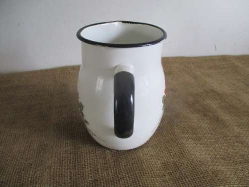 Beautiful Vintage Old Fashioned Enamel Jug With Lovely Floral Decorations