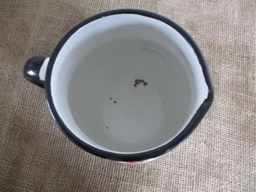 Beautiful Vintage Old Fashioned Enamel Jug With Lovely Floral Decorations