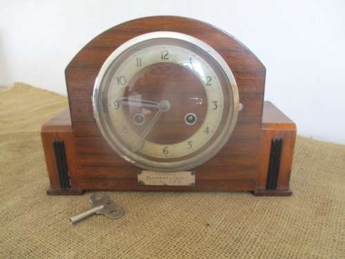 Beautiful Vintage The American Swiss Watch Co Cape Town British Made Mantel Clock With Key    1936