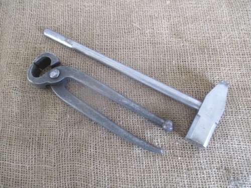 Rare Antique Solid Steel 8" Beech & Pond Blacksmith Tong & 500gr Stainless Steel Blacksmith Hammer