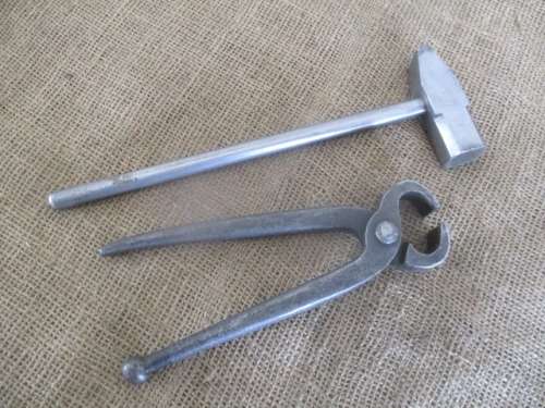 Rare Antique Solid Steel 8" Beech & Pond Blacksmith Tong & 500gr Stainless Steel Blacksmith Hammer