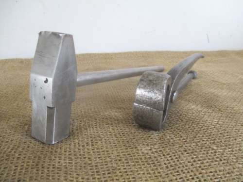 Rare Antique Solid Steel 8" Beech & Pond Blacksmith Tong & 500gr Stainless Steel Blacksmith Hammer