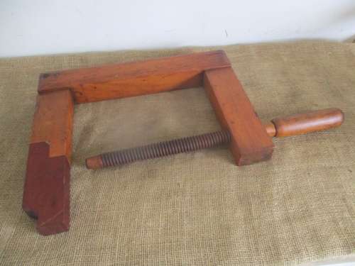 Very Rare Gigantic Vintage Carpenter's Wooden G-Clamp