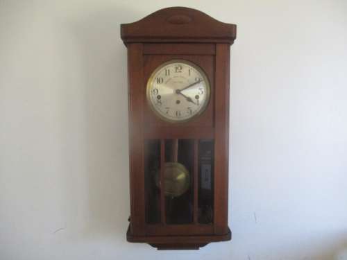Beautiful Vintage The American Swiss Watch Co Cape Town Wall Clock With Key     Early 1900's