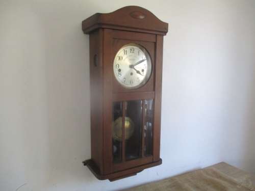 Beautiful Vintage The American Swiss Watch Co Cape Town Wall Clock With Key     Early 1900's