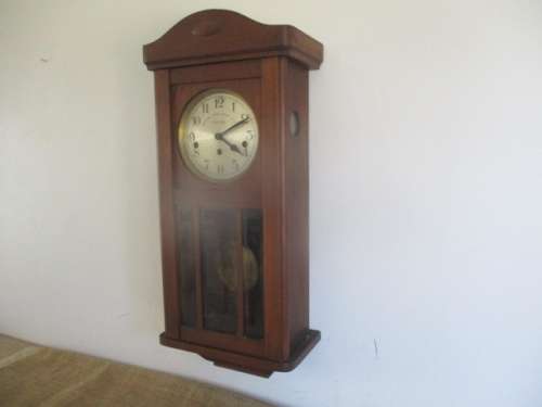 Beautiful Vintage The American Swiss Watch Co Cape Town Wall Clock With Key     Early 1900's