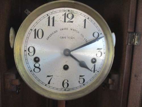 Beautiful Vintage The American Swiss Watch Co Cape Town Wall Clock With Key     Early 1900's