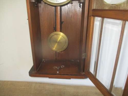 Beautiful Vintage The American Swiss Watch Co Cape Town Wall Clock With Key     Early 1900's