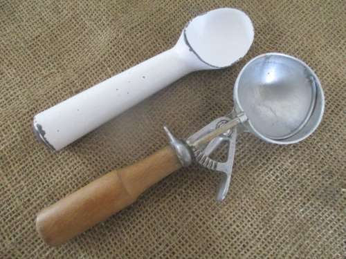 Two Rare Vintage Ice Scream Scoops  - One Metal & One An Old Fashioned Enamel