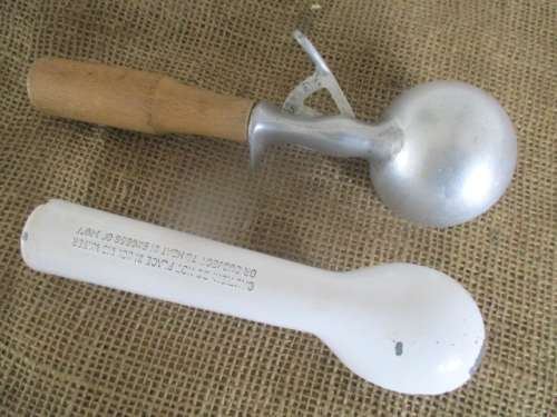 Two Rare Vintage Ice Scream Scoops  - One Metal & One An Old Fashioned Enamel