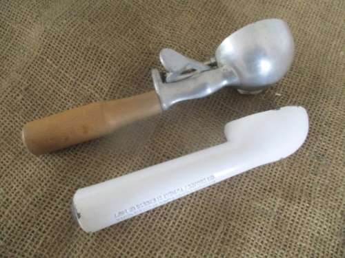 Two Rare Vintage Ice Scream Scoops  - One Metal & One An Old Fashioned Enamel