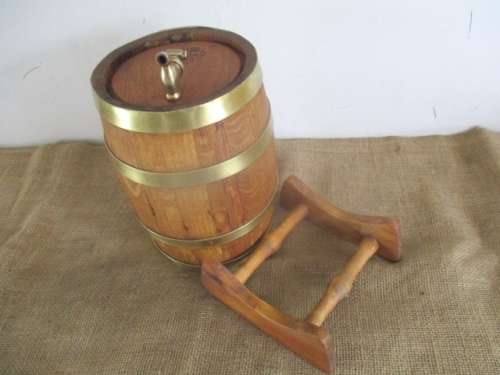 For Isak Bid Only - Beautiful Vintage Oak Wine Barrel With Brass Tap & Straps....