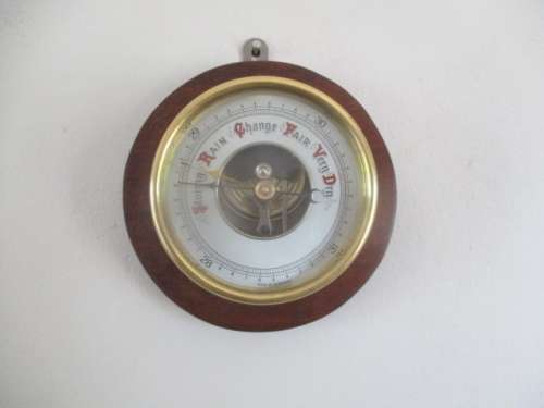 Beautiful Vintage German Made Brass & Wood Wall Hanging Weather Barometer
