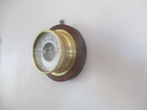 Beautiful Vintage German Made Brass & Wood Wall Hanging Weather Barometer