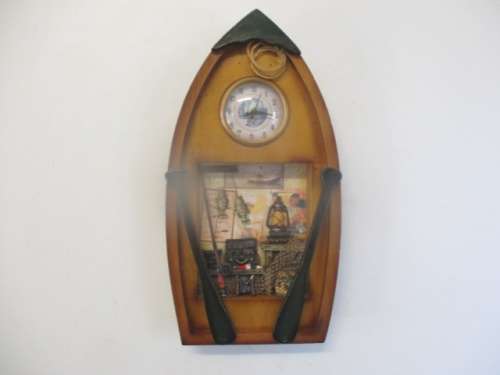Beautiful Vintage Wall Hanging Fishing Boat Clock With Fine Detail    Working Order