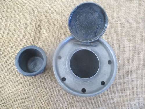Very Rare And Complete Large Size Antique/Vintage Pewter Inkwell             Made In England