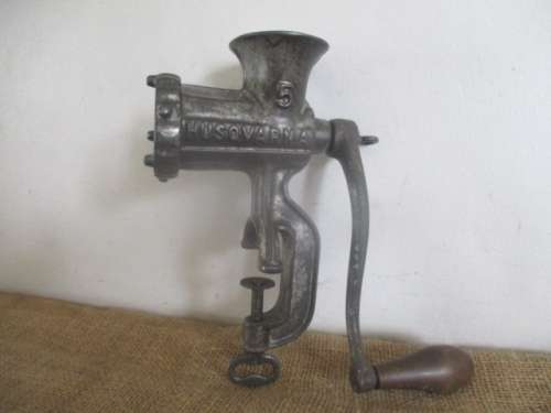 Lovely And Complete Vintage Cast Iron No 5 Husqvarna Reliance Meat Mincer      Made In Sweden