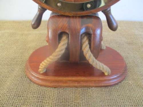 Vintage Nautical Marine Ships Steering Wheel With Maritime Clock And Knots