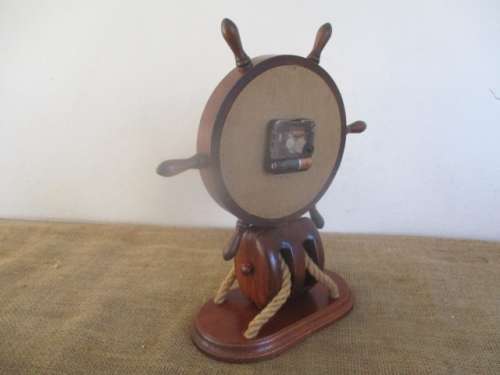 Vintage Nautical Marine Ships Steering Wheel With Maritime Clock And Knots