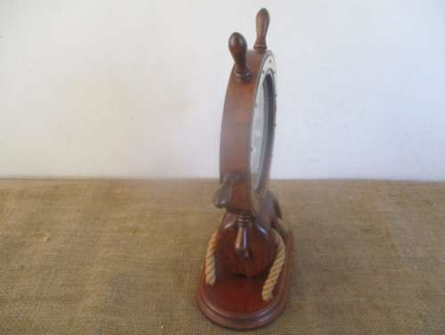 Vintage Nautical Marine Ships Steering Wheel With Maritime Clock And Knots